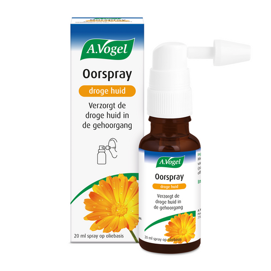 A Vogel Oorspray droge huid ear care spray in 20ml bottle, designed for soothing dry and irritated skin in the ear area.