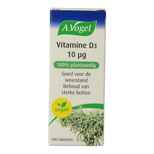 A Vogel Vitamin D3 10µg supplement tablets in a bottle, designed for children, with the label showing the product and dosage.