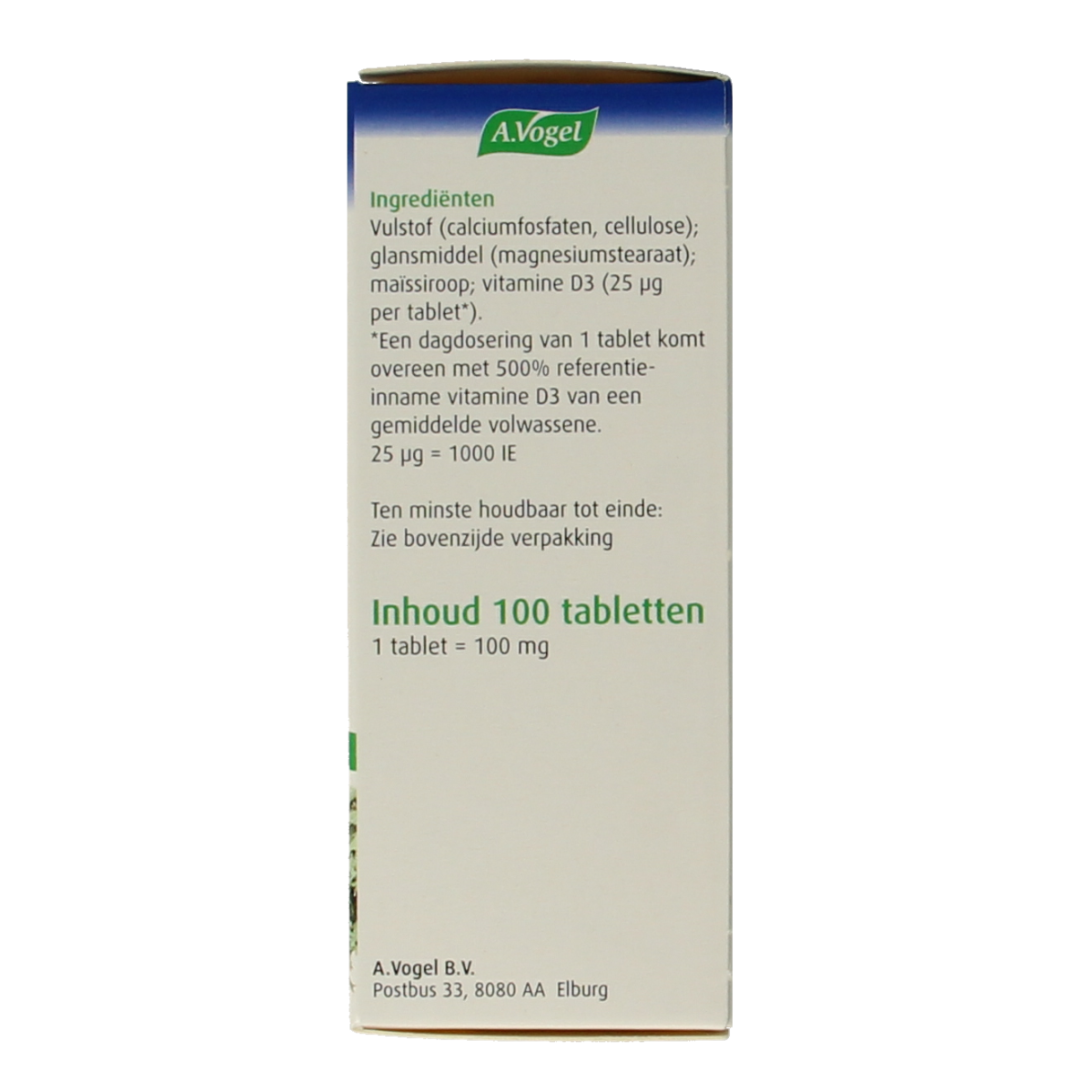 A Vogel Vitamin D3 25µg supplement in a bottle with 100 tablets, natural health product for immune support.
