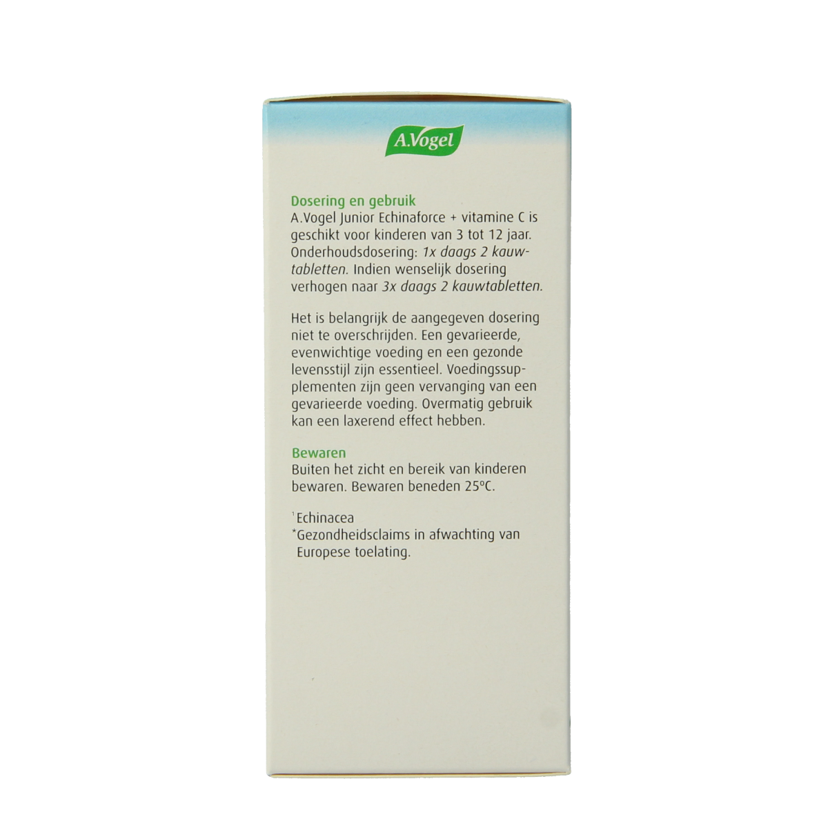 A Vogel Echinaforce Junior & Vitamine C chewable tablets in a box, herbal supplement for children with immune support.