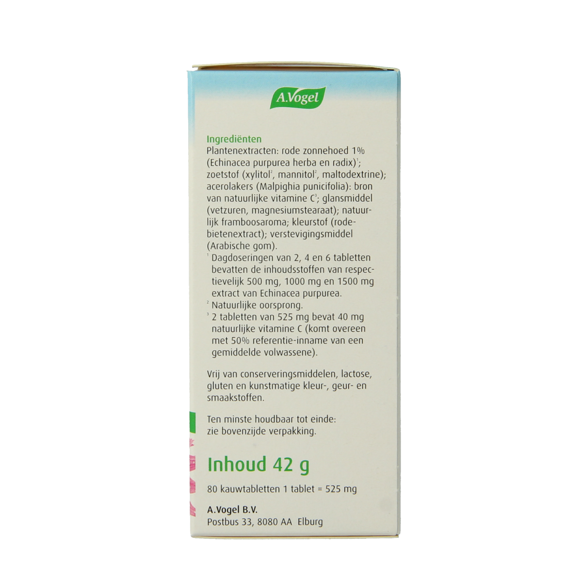 A Vogel Echinaforce Junior & Vitamine C chewable tablets, herbal supplements for children, with orange flavor and packaging.
