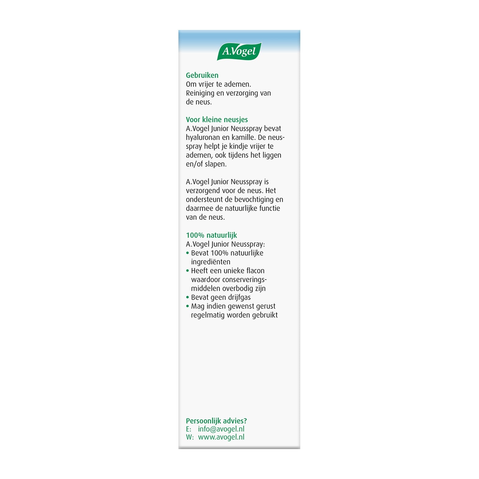 A Vogel Junior nasal spray bottle with 15ml capacity, designed for nasal care and inhalation, shown in the image.
