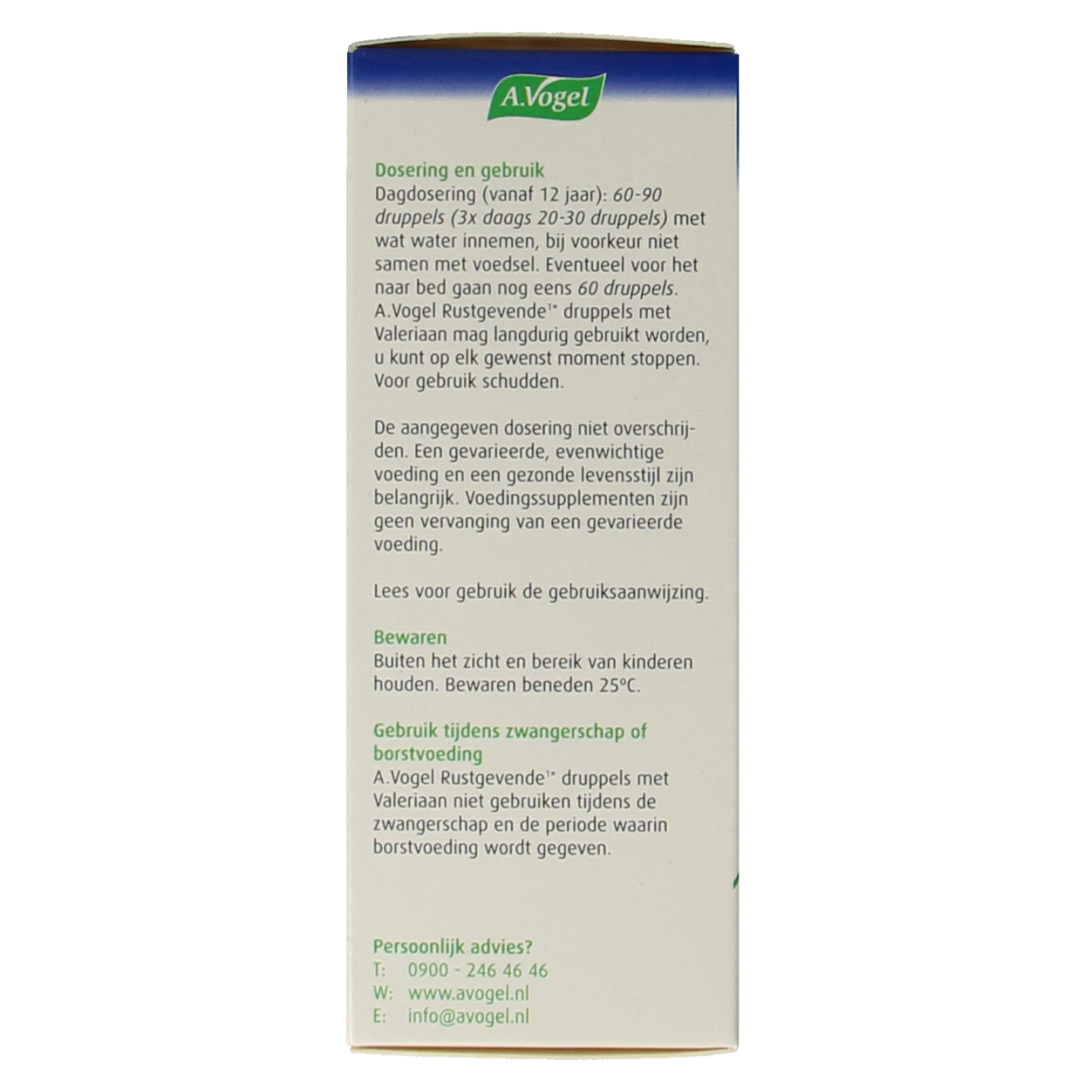 A Vogel Rustgevende Valeriaan druppels in 50ml bottle, herbal remedy for relaxation, with herbal drops and packaging visible.
