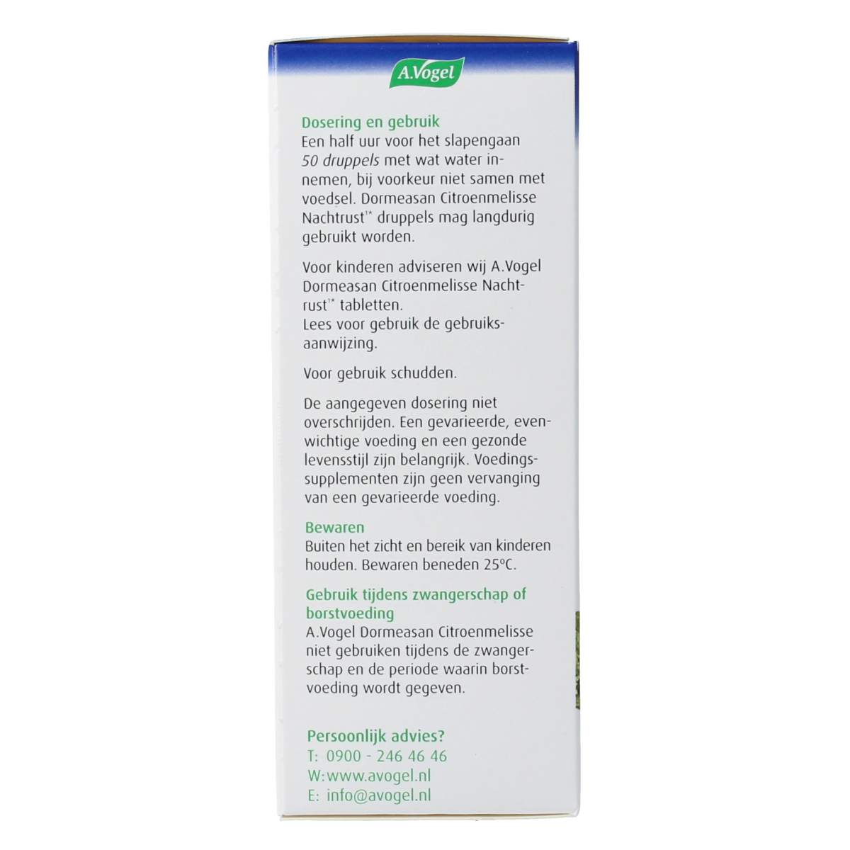 A Vogel Dormeasan Citroenmelisse Nachtrust Druppels herbal supplement in a 100ml bottle, featuring lemon balm for restful sleep.
