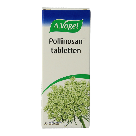 A Vogel Pollinosan herbal tablets in a blister pack, natural remedy for allergy relief, made by A Vogel, 30 tablets.