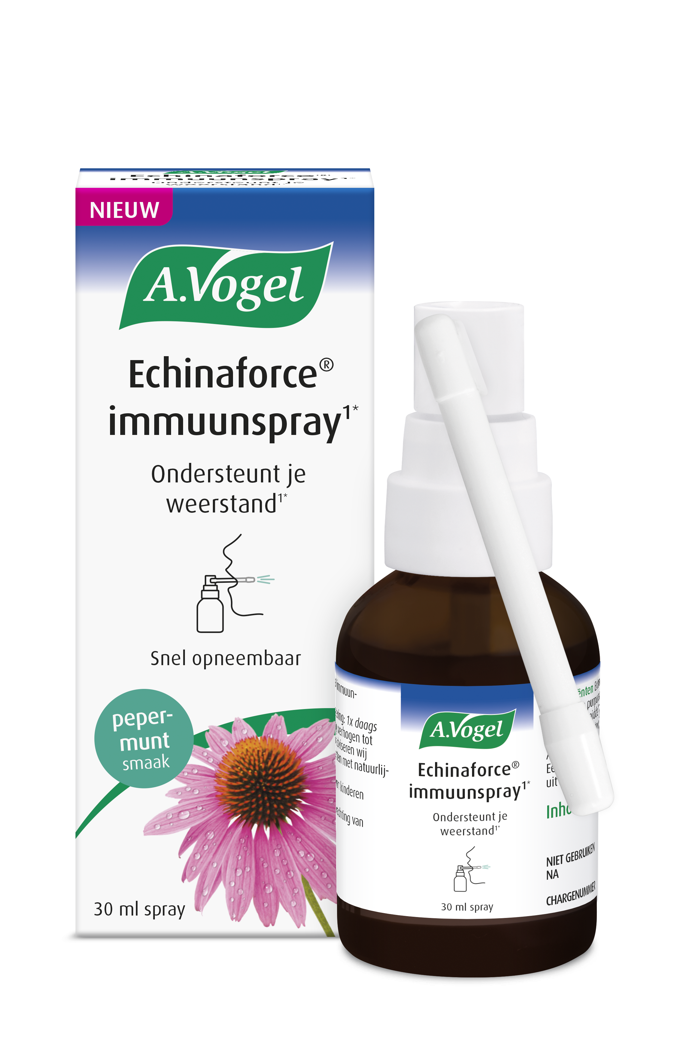 A Vogel Echinaforce Immune Spray 30ml bottle from the herbal preparations collection with a white label and green accents.