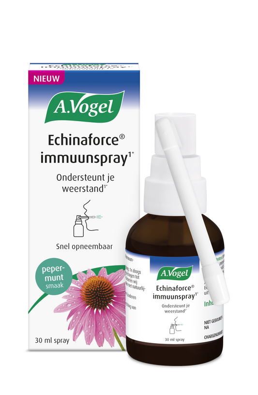 A Vogel Echinaforce Immune Spray 30ml bottle from the herbal preparations collection with a white label and green accents.