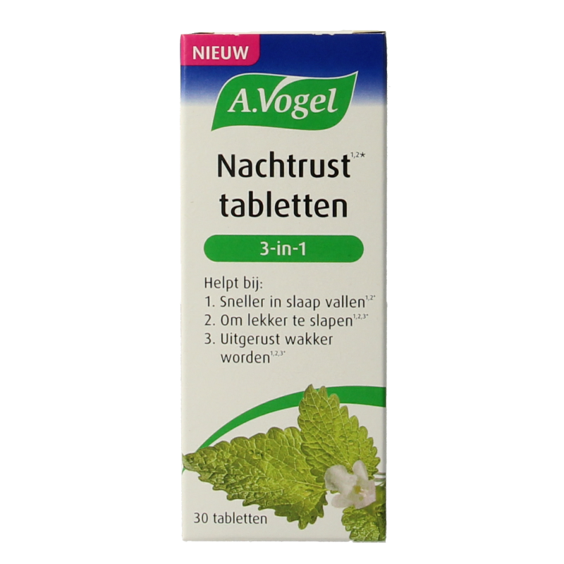 A Vogel Dormeasan Nachtrust 3-in-1 kruidenpreparaten in verpakking with 30 tablets, natural herbal sleep aid.