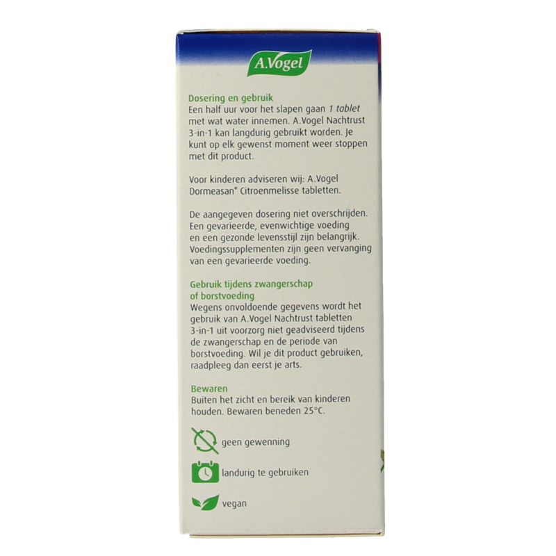 A Vogel Dormeasan nachtrust 3-in-1 herbal supplement tablets in a clear container, showcasing the product packaging.
