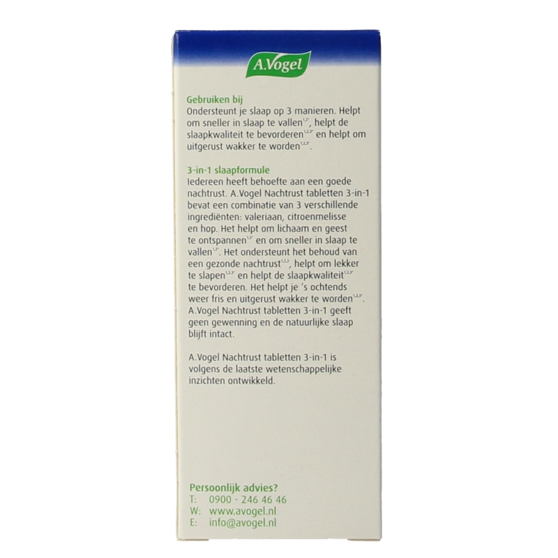 A Vogel Dormeasan nachtrust 3-in-1 herbal supplement tablets for restful sleep, featuring natural ingredients in a blister pack.