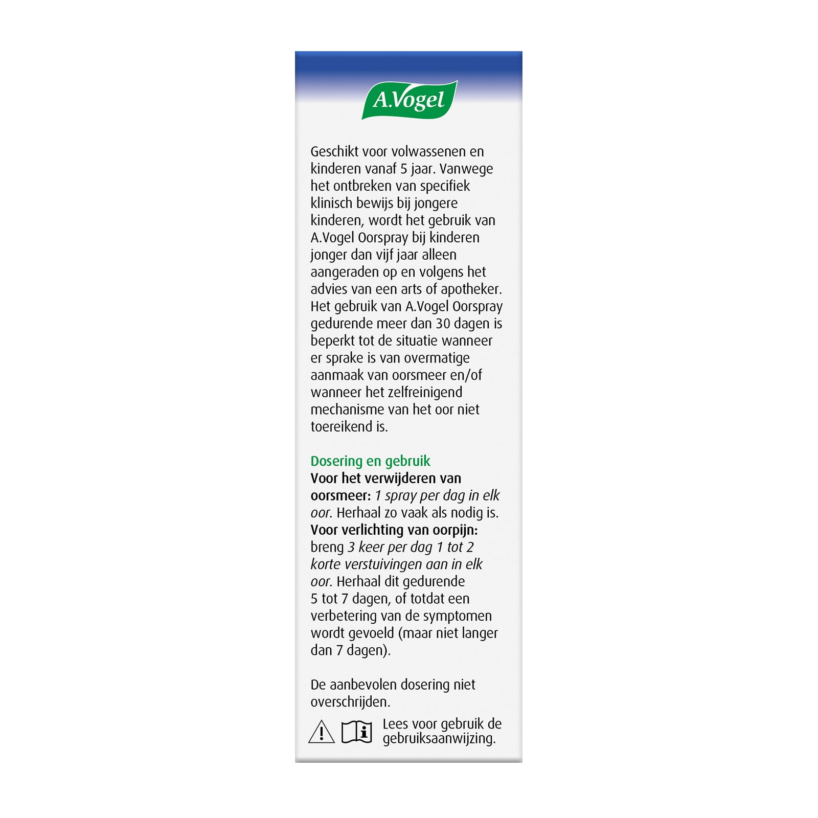 A Vogel Oorspray ear care spray 7ml bottle, designed for gentle ear discomfort relief and ear hygiene.