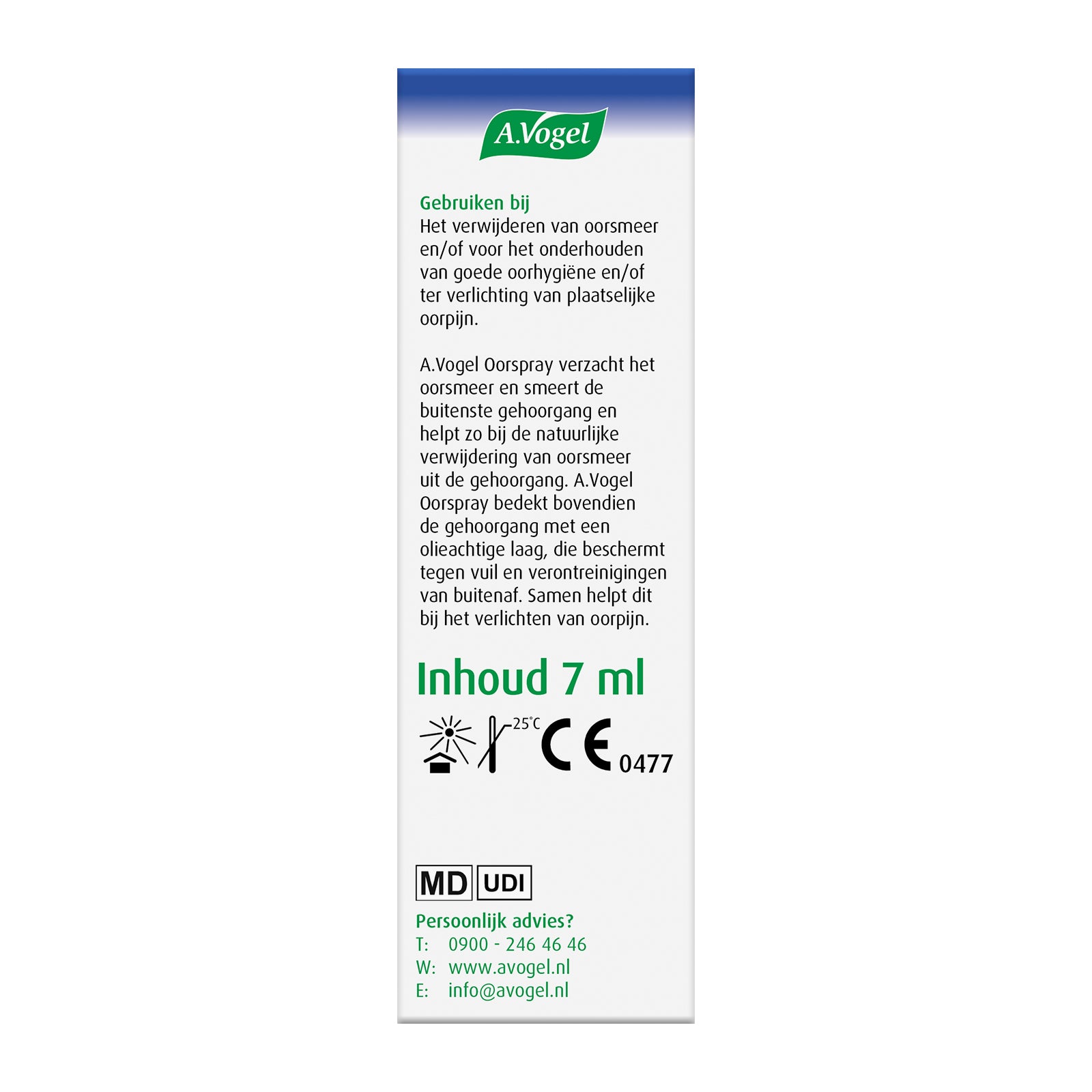 A Vogel Oorspray ear care spray in a 7ml bottle, designed for gentle ear discomfort relief and ear health.