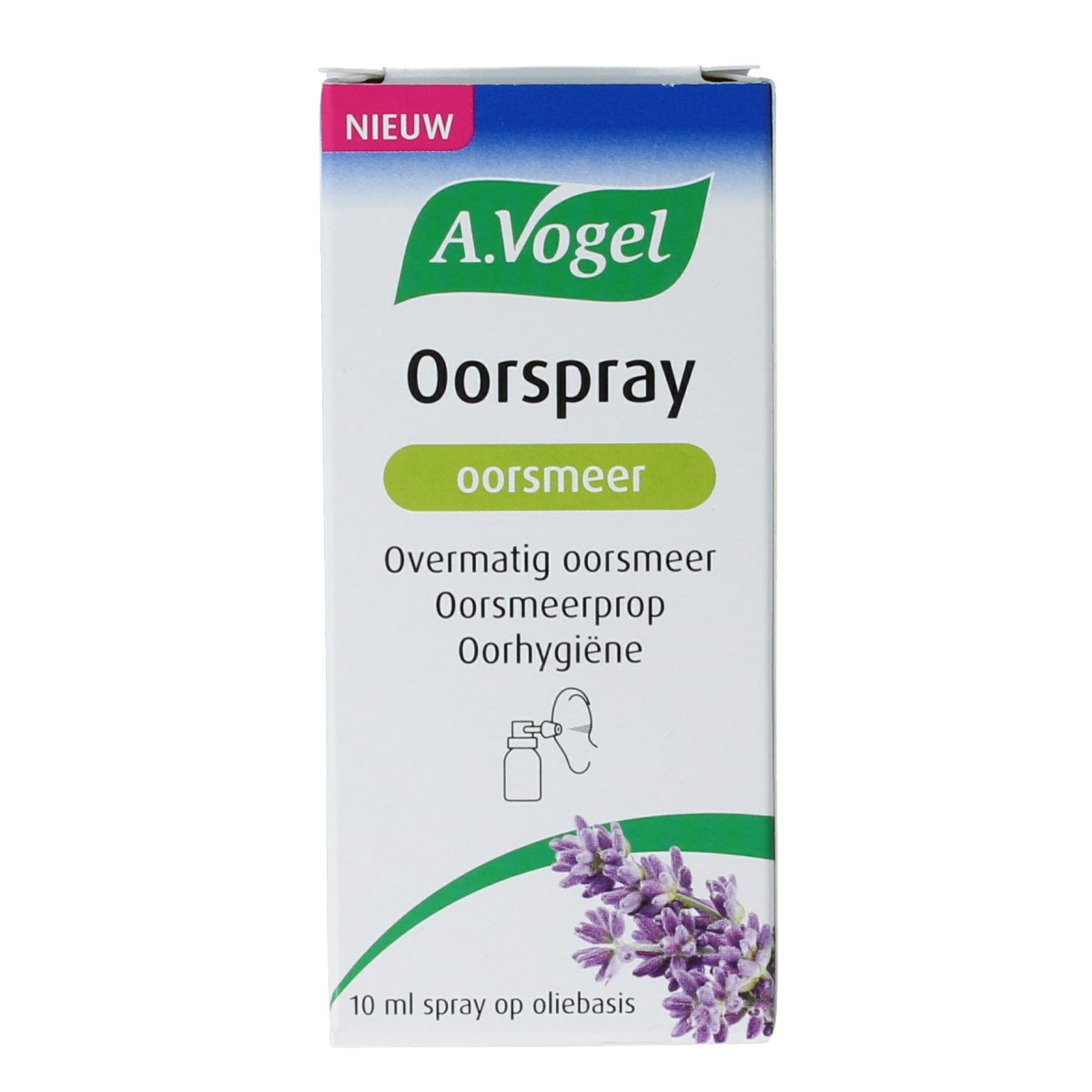 A Vogel Oorspray Oorsmeer ear care spray bottle, 10ml, with nozzle for ear cleaning and earwax removal.