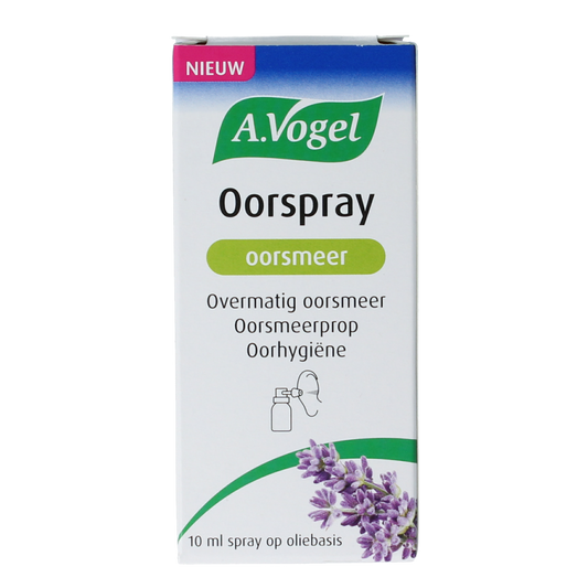 A Vogel Oorspray Oorsmeer ear care spray bottle, 10ml, with nozzle for ear cleaning and earwax removal.