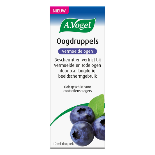 A Vogel eye drops for tired eyes in a 10ml bottle, eye care product with clear dropper cap and packaging.