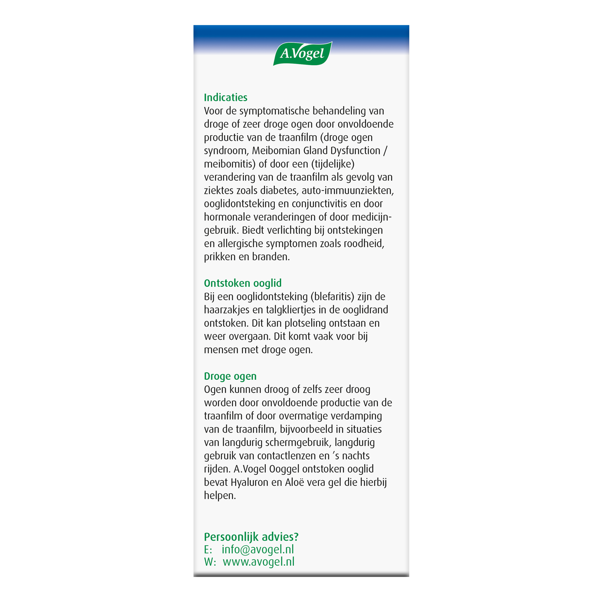 A Vogel Ooggel eye ointment for inflamed eyelids, 10ml, soothing eye care product in a white tube with blue cap.