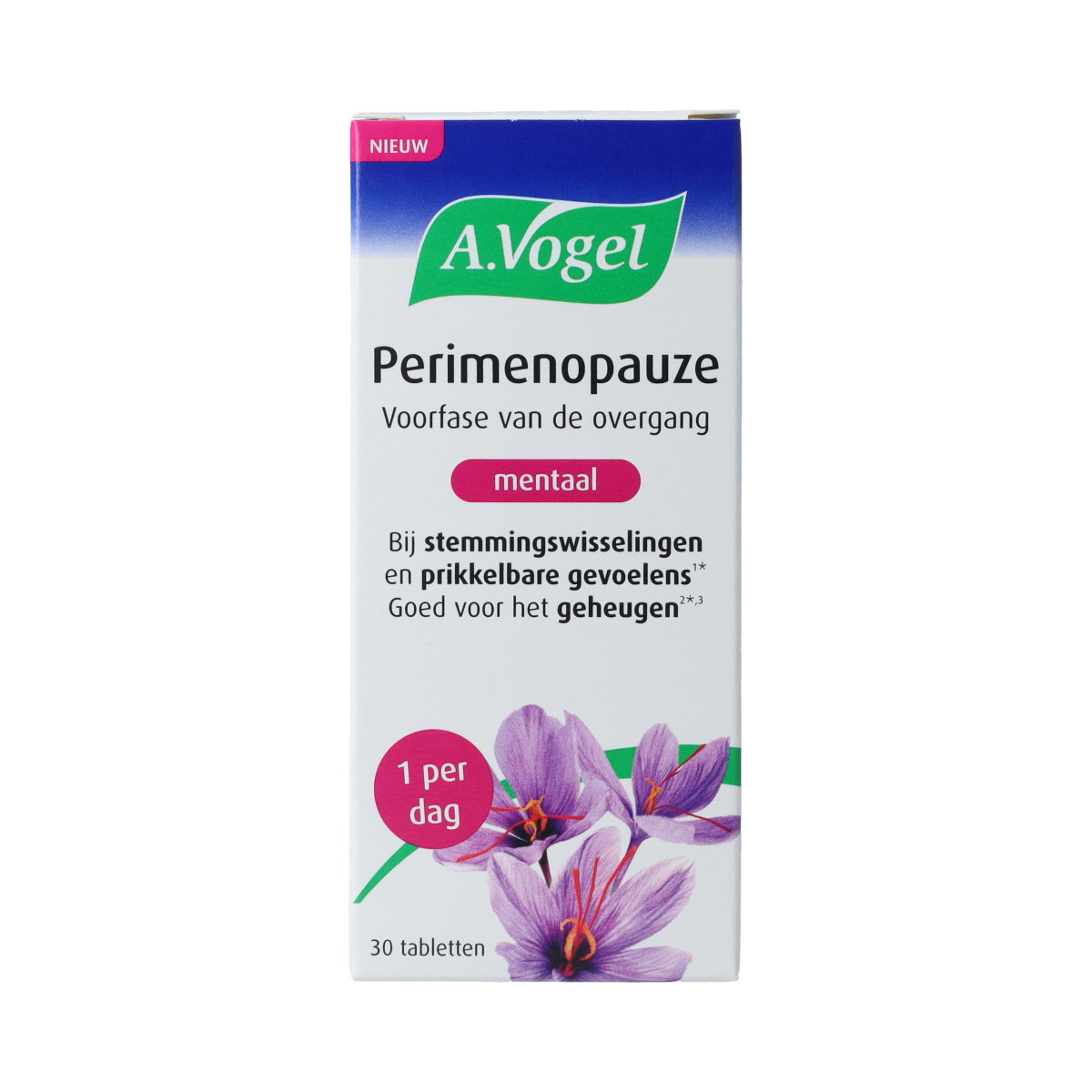 A Vogel Perimenopauze mental tablets, 30 capsules, dietary supplement and herbal remedy in a white bottle with label.