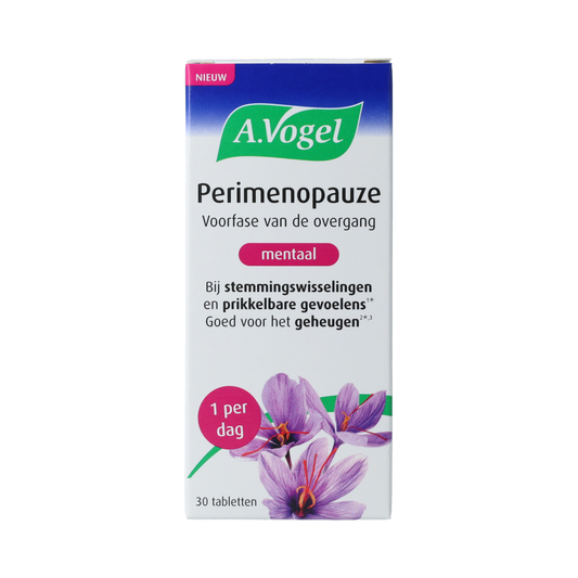 A Vogel Perimenopauze mental tablets, 30 capsules, dietary supplement and herbal remedy in a white bottle with label.