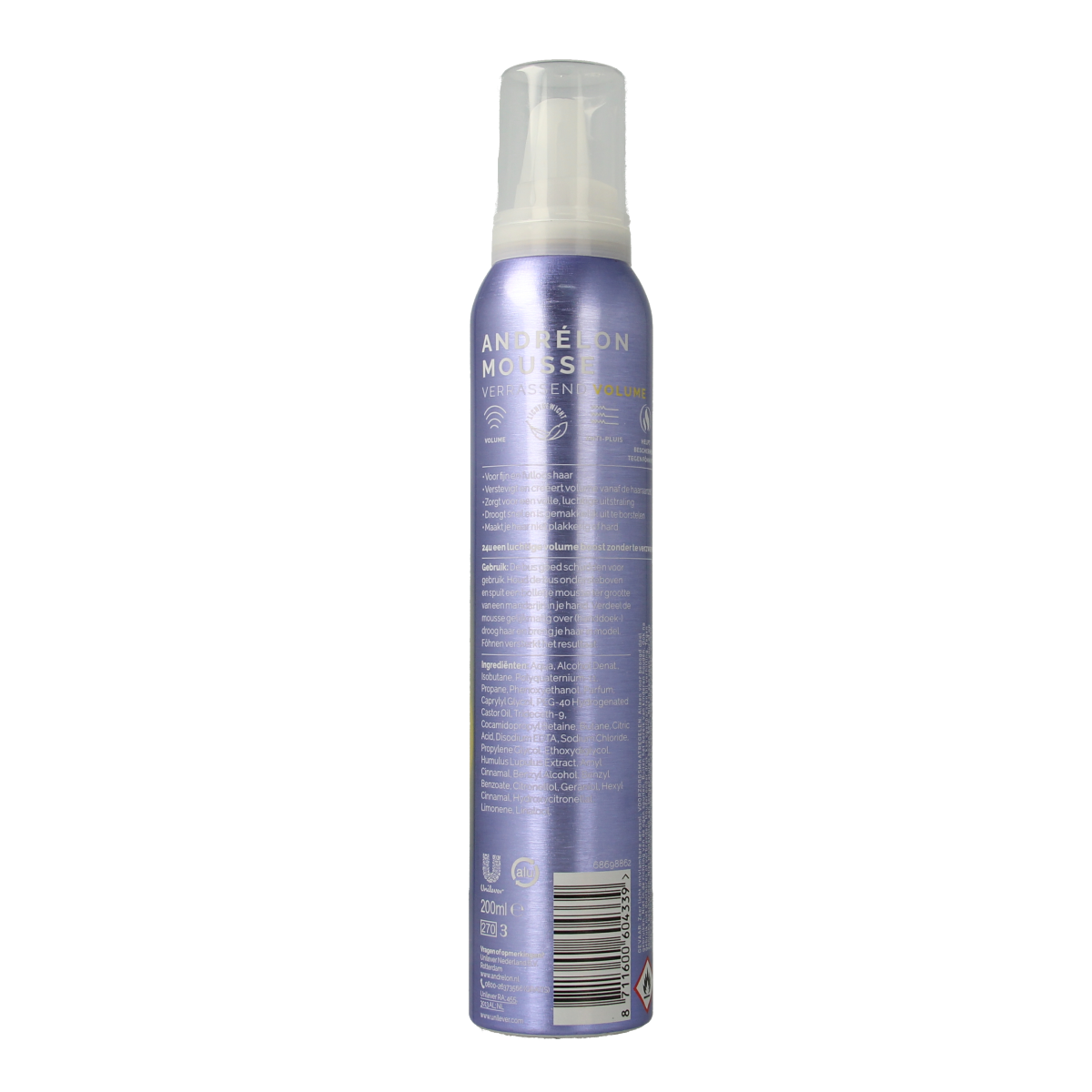 Andrelon Mousse verrassend volume hair styling product in 200ml bottle with pump for added volume and hold.