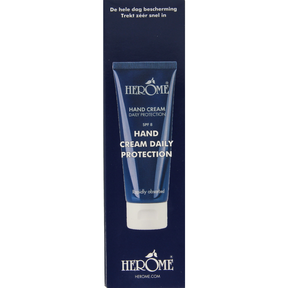 Herome Handcreme in 75ml tube showing smooth, moisturizing hand cream with Herome branding and product packaging.