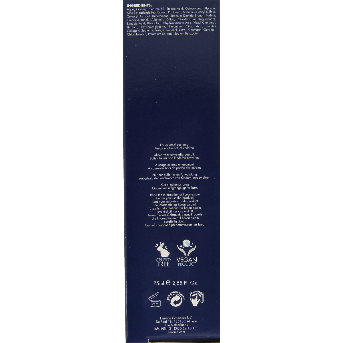 Herome Handcreme in a 75ml tube, featuring nourishing hand care with a sleek design and clear labeling.