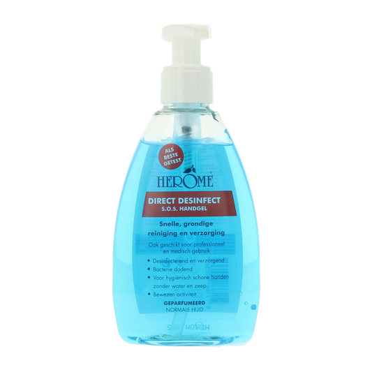 Herome Direct disinfectant hand sanitizer in a 200ml bottle, scented hand care product with the barcode 8711661000361.
