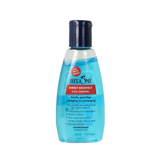Herome Direct disinfectant hand sanitizer bottle in 75ml, hand care product with clear label and cap, for hygienic hand sanitation.