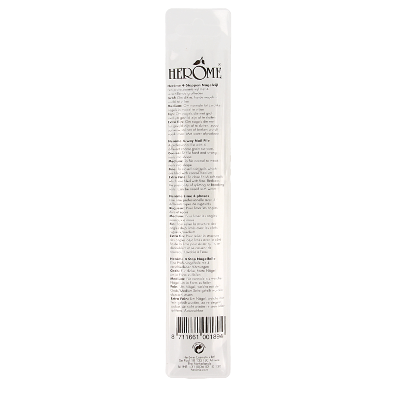 Herome 4-stappen manicure and pedicure nail file with four different abrasive sides for shaping and smoothing nails.