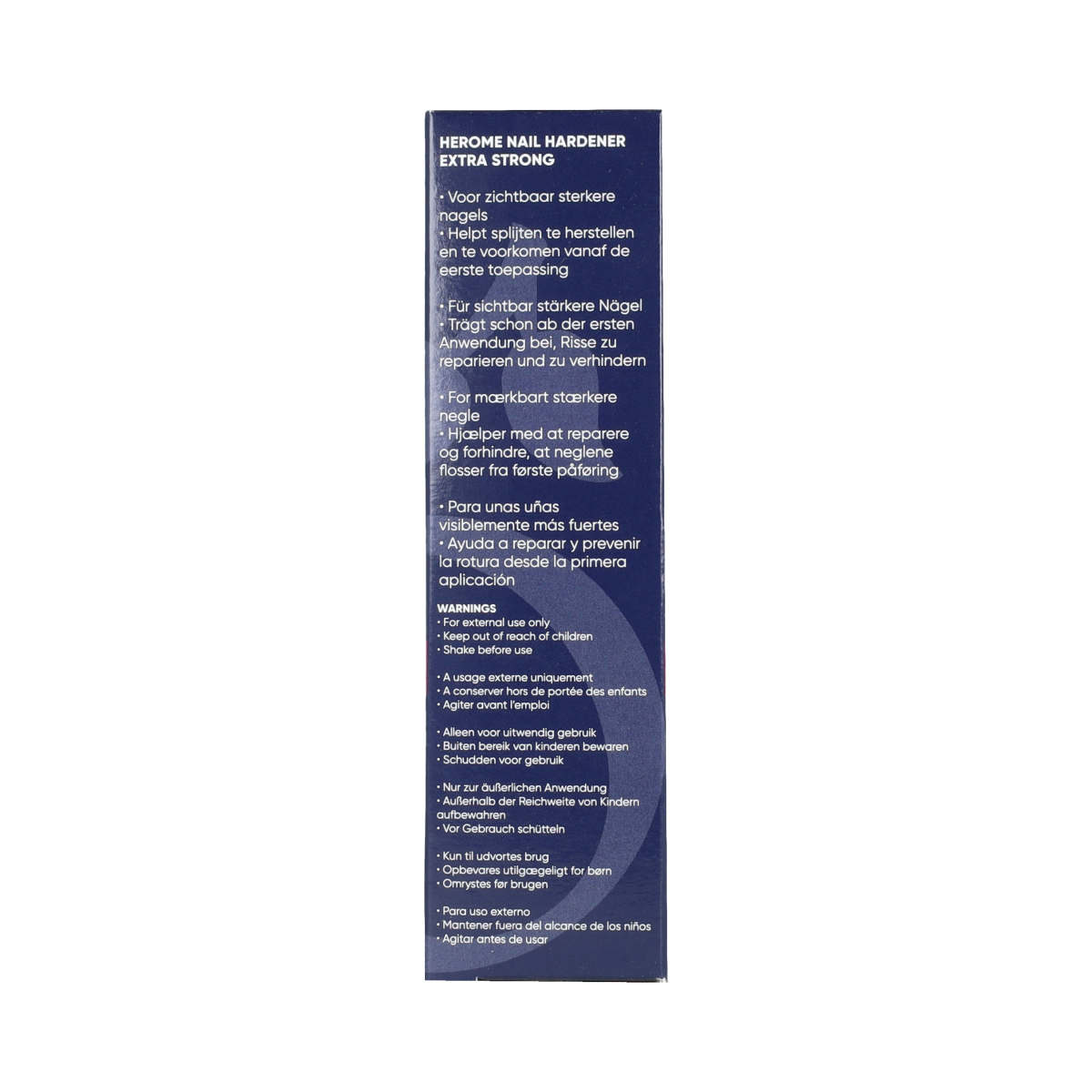 Herome Nagelverharder extra sterk, 10ml bottle of hand nail hardener, for strengthening and repairing nails, in a small clear bottle.