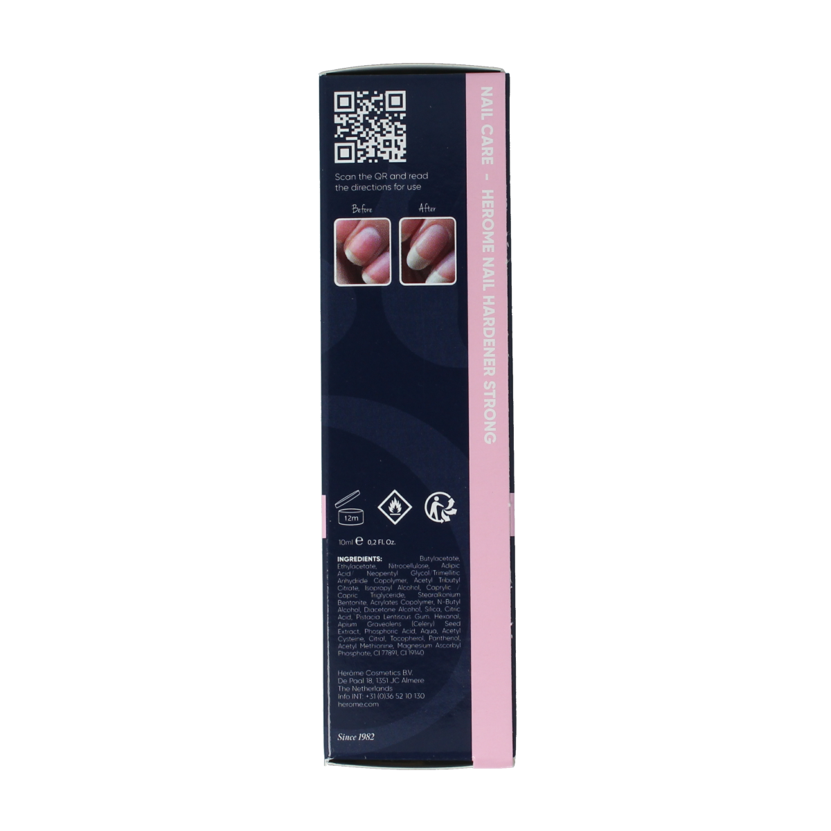 Herome Nagelverharder sterk handverzorging in 10ml bottle with clear liquid for strengthening nails.