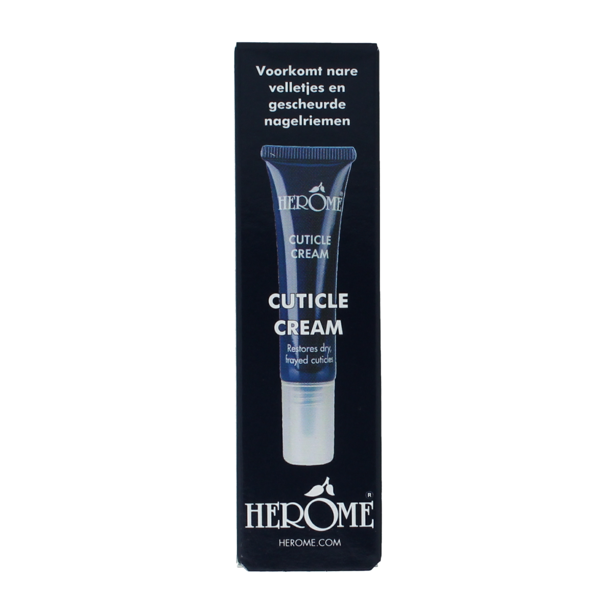 Herome Nagelriemcreme tube for hand care, 13ml, featuring a white tube with blue accents and product label.