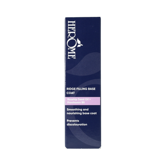 Herome Ridge Filling Base Coat 10ml bottle, used for nail hand care and strengthening nails with ridge-filling formula.