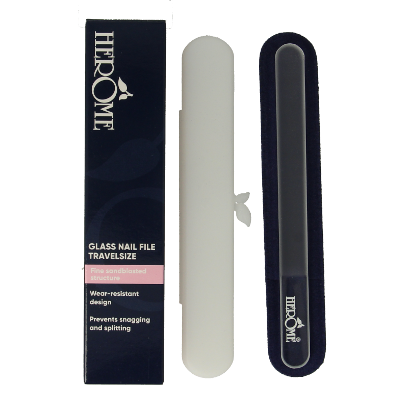 Herome travel-size glass nail file for manicure and pedicure, compact and durable grooming tool.