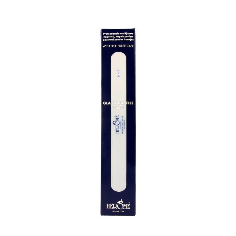 Herome glass nail file for hand care, showing smooth, clear surface and ergonomic design for gentle nail shaping.