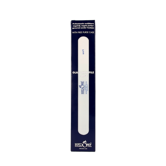 Herome glass nail file for hand care, showing smooth, clear surface and ergonomic design for gentle nail shaping.