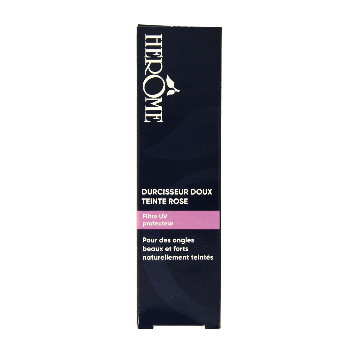 Herome Natural Nail Colour pink in 10ml bottle, close-up of the makeup nail polish with pink shade and brand label visible.