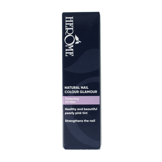 Herome Natural Nail Colour Glamour in 10ml bottle, creamy beige polish for a sophisticated manicure.
