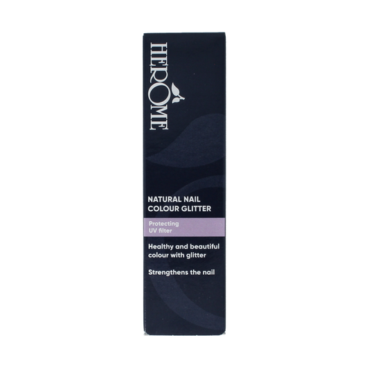 Herome Natural Nail Colour Glitter in 10ml bottle, sparkling glitter nail polish with shimmering finish for stylish manicures