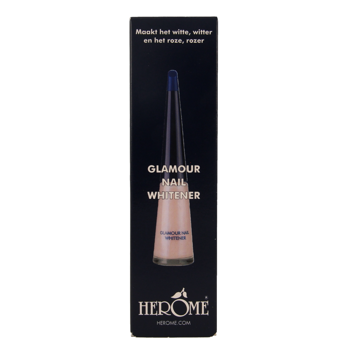 Herome Glamour nail whitener in a 10ml bottle, designed to brighten and enhance natural nail appearance.