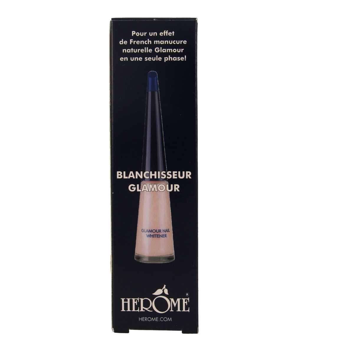 Herome Glamour Nail Whitener 10ml bottle, make-up product for brightening and whitening nails, displayed with the packaging.