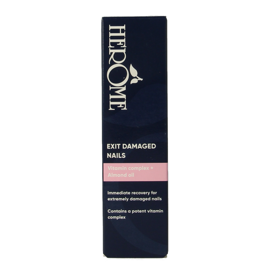 Herome Exit damaged nails hand care product in a 7ml bottle, designed to strengthen and repair brittle nails.