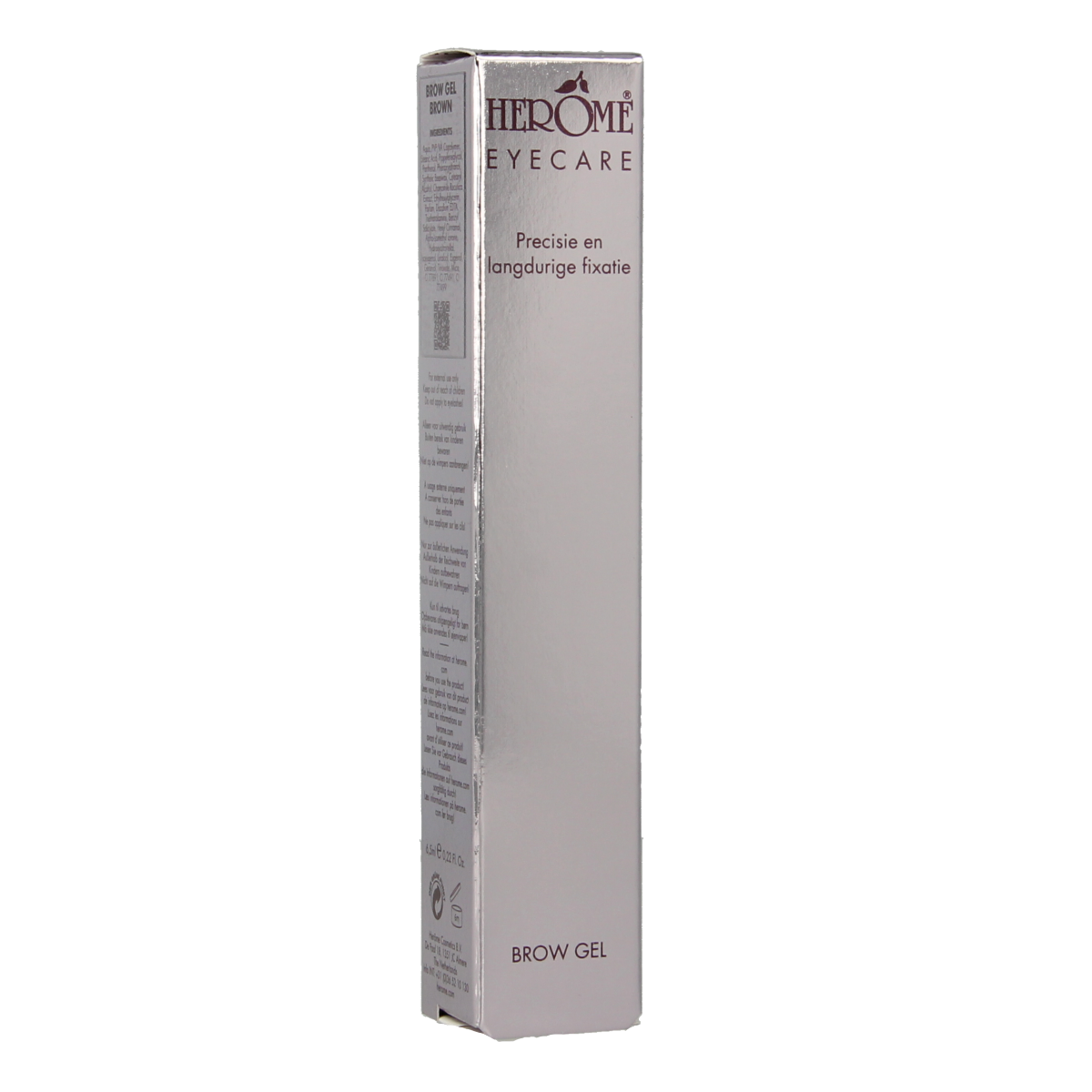 Herome brown brow gel in 6.5ml, featuring a brush applicator for shaping and defining eyebrows.