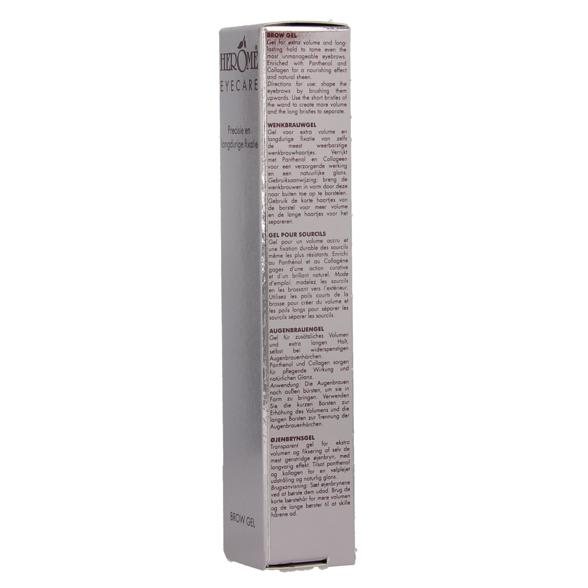 Herome brown brow gel in 6.5ml tube, natural-looking eyebrow styling product for defined brows, face care cosmetic.