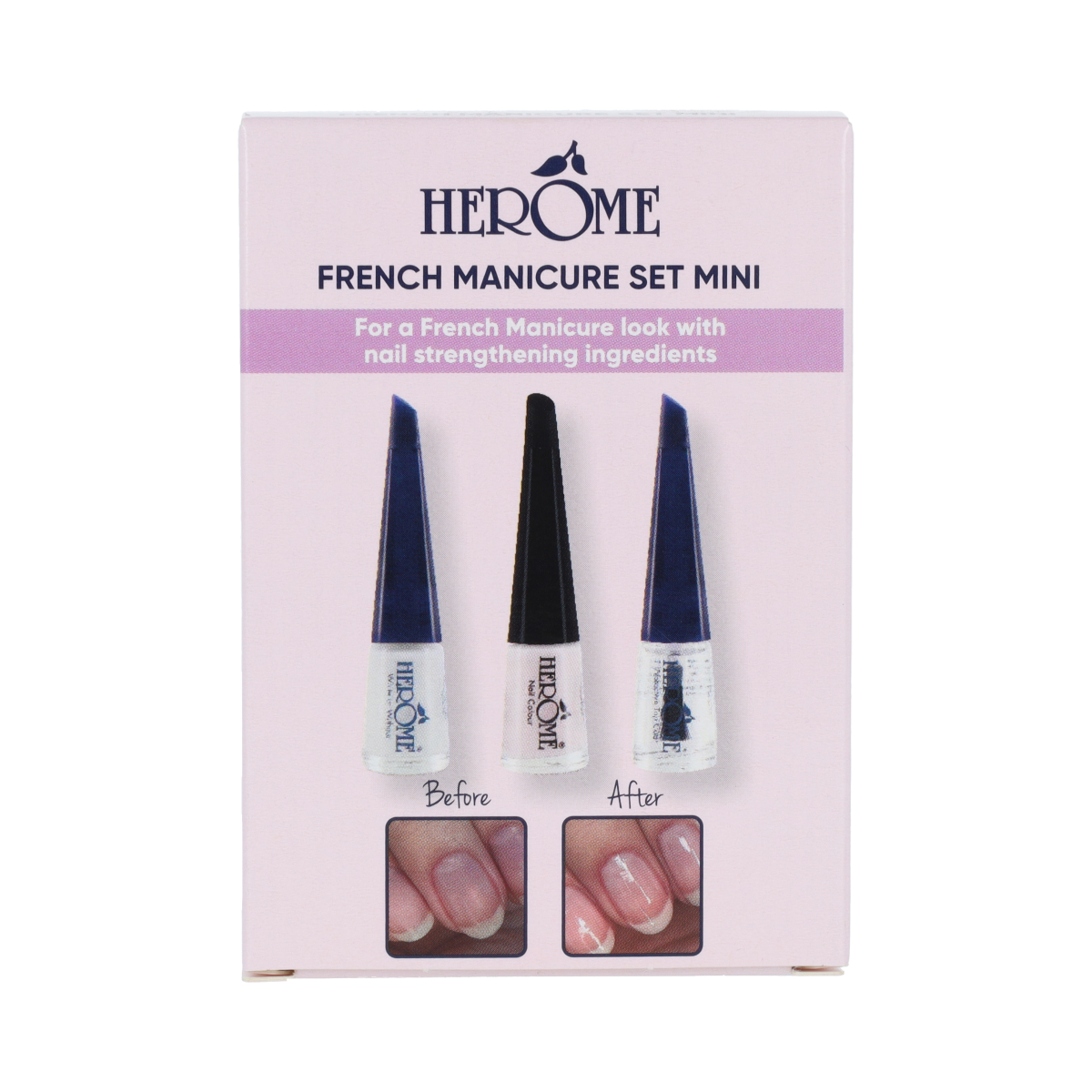 Herome French manicure set with three mini 4ml nail polish bottles, ideal for professional or personal nail art.