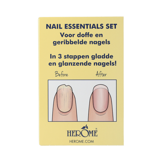 Herome Essentials hand care set for dry and ridged nails, includes products to restore and nourish damaged nails.