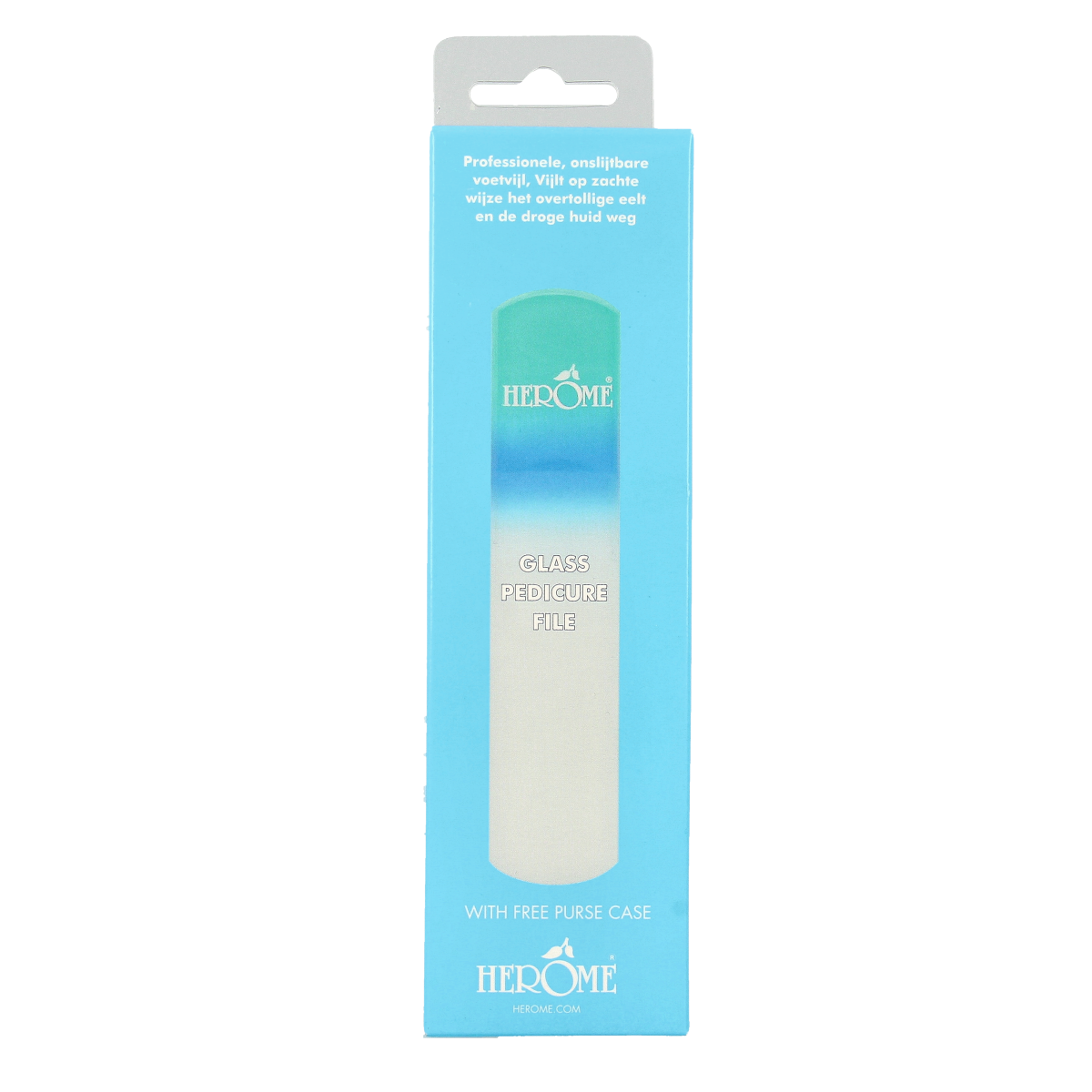 Herome glass pedicure file for hand and foot care, showing a clear, textured surface for smoothening nails and skin.
