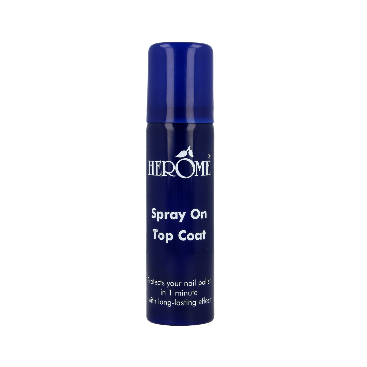 Herome spray-on topcoat makeup in a 75ml bottle, clear finish, designed to seal and protect makeup for a flawless look