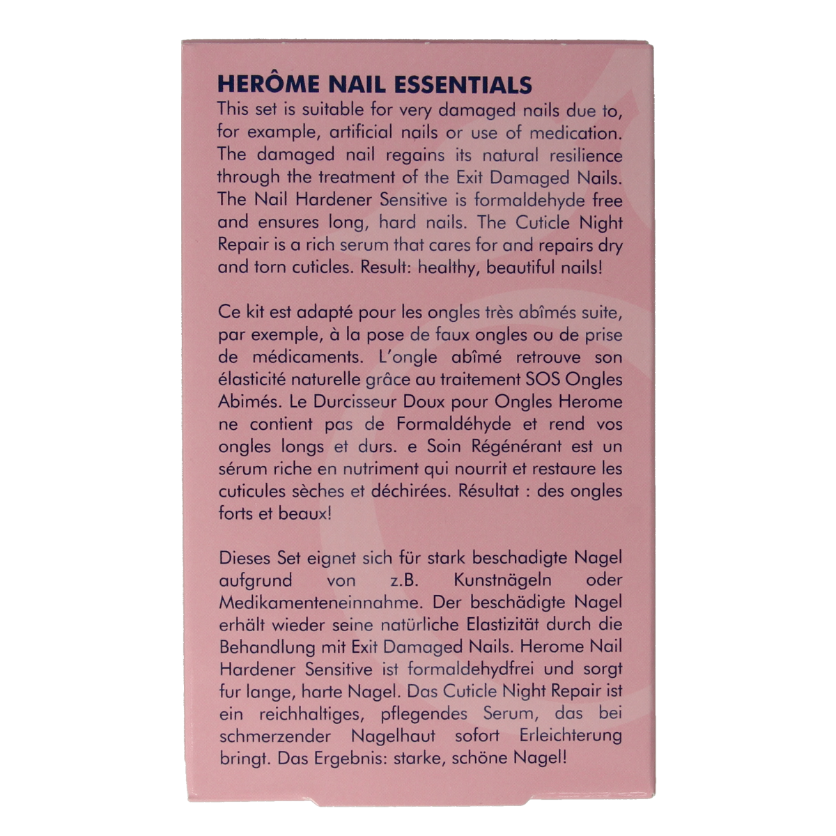 Herome Essentials hand care set for severely damaged nails, including nail treatment products and tools for nail repair.