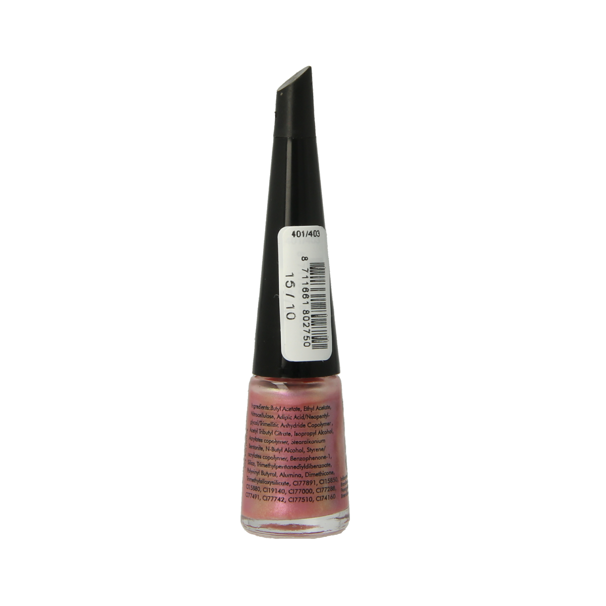 Herome Take Away Nail Colour Basic 15/10 in 4ml bottle, make-up nail polish with black cap and clear label, close-up shot.