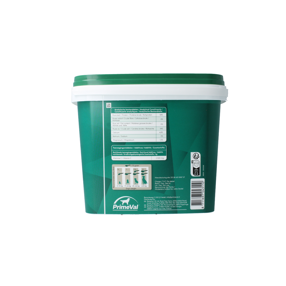 Primeval Gelatinaat honden voedingssupplementen verpakt in 2 kg zak, geschikt voor hondenvoeding en gezondheidszorg.